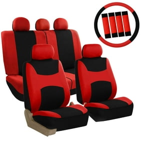 OUTOS Luxury Leather Lucky Deer Auto Car Seat Covers 5 Seats Full Set Universal Fit Black-Red